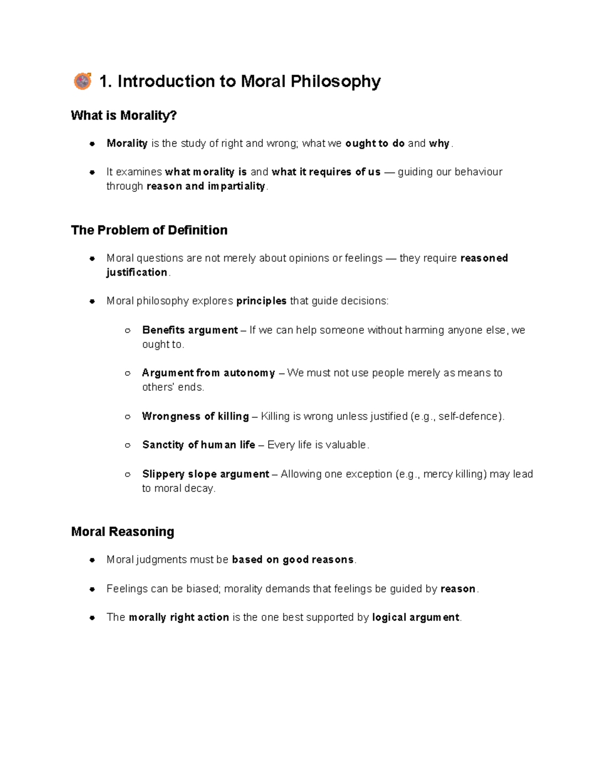 Philosophy 144: Comprehensive Notes on Morality and Ethics - Studocu