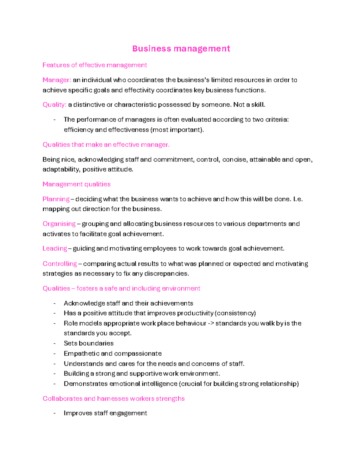 Effective Management Strategies for Business Success (BUS 101) - Studocu