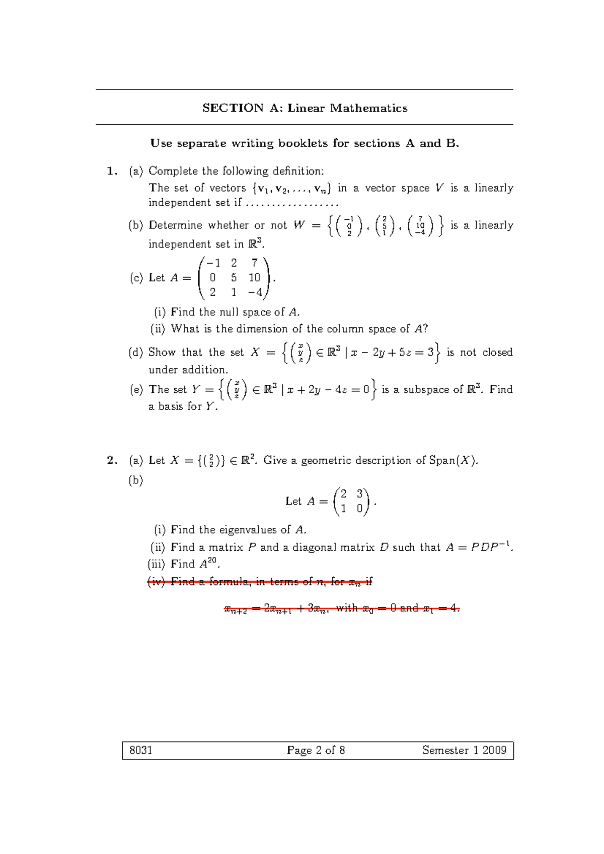 2009 2010 2011 MATH2061 Questions Relevant To MATH 1002 - SECTION A ...