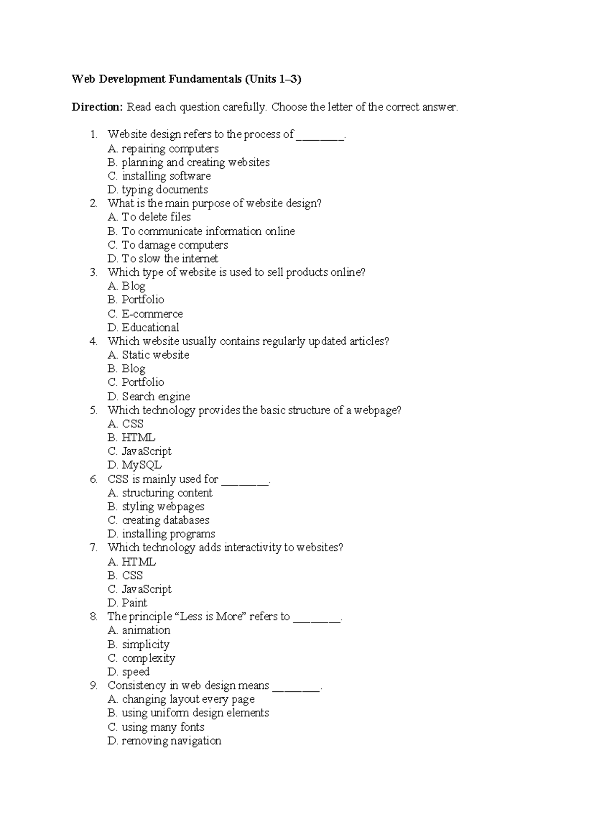Web Development Fundamentals Assessment (Units g1-g3) - Studocu