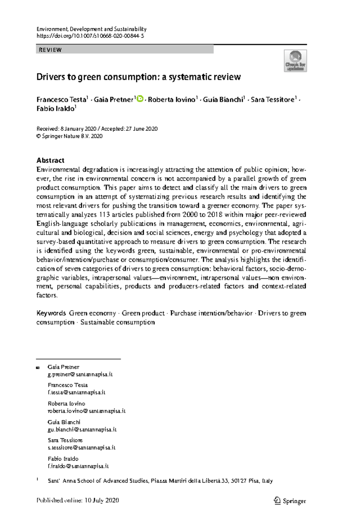 Drivers to Green Consumption: A Systematic Review of Influencing ...