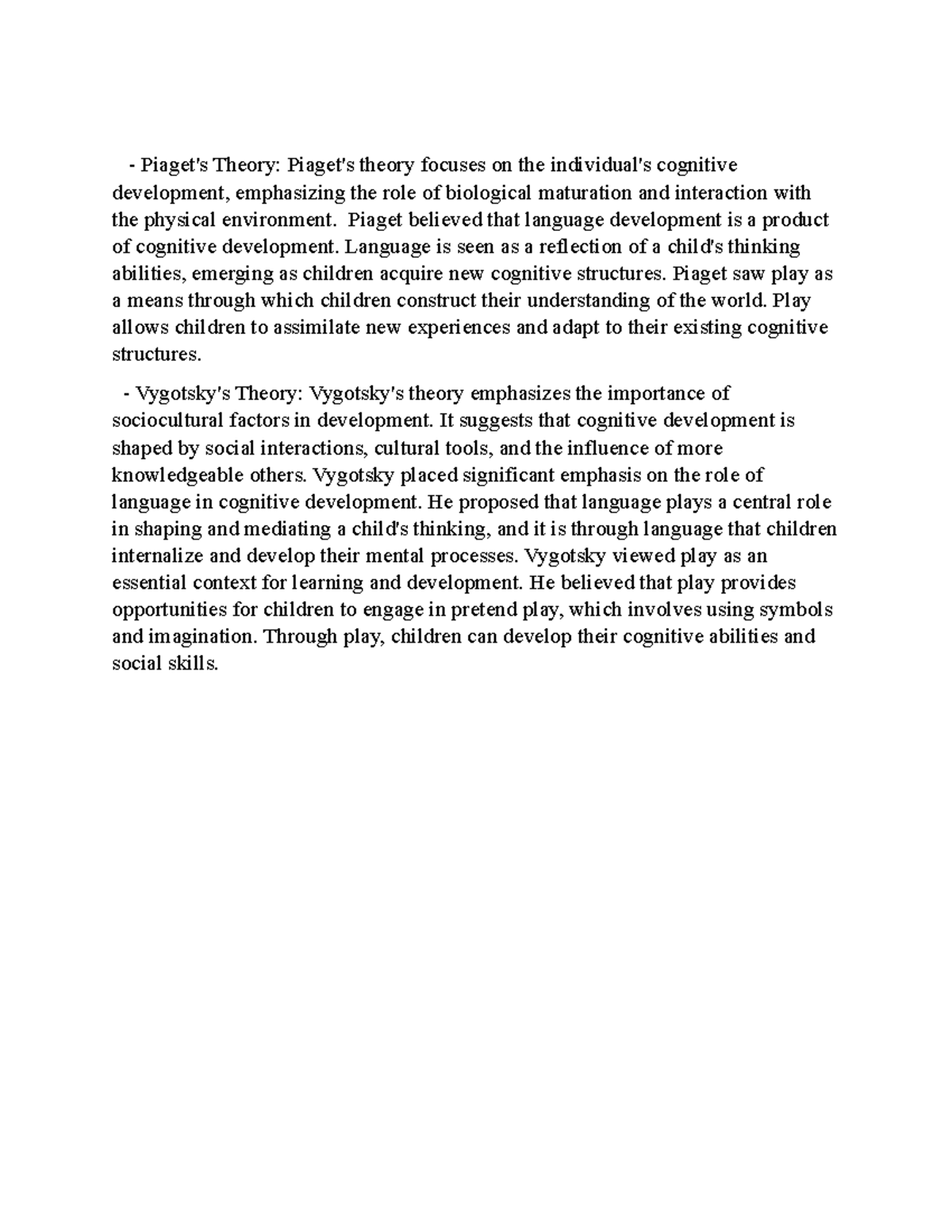 Lifespan - Piaget's Theory: Piaget's theory focuses on the individual's ...