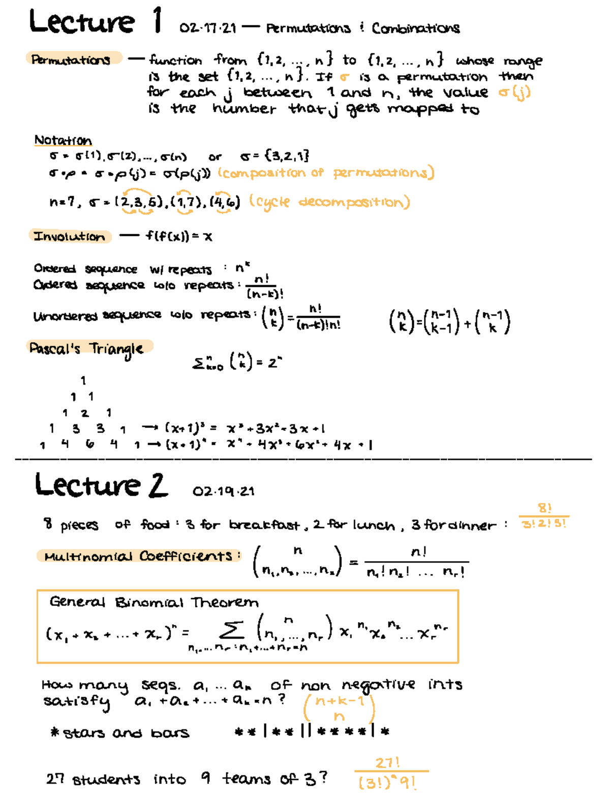 18.600 Lecture Notes: Permutations, Combinations, and Random Variables ...