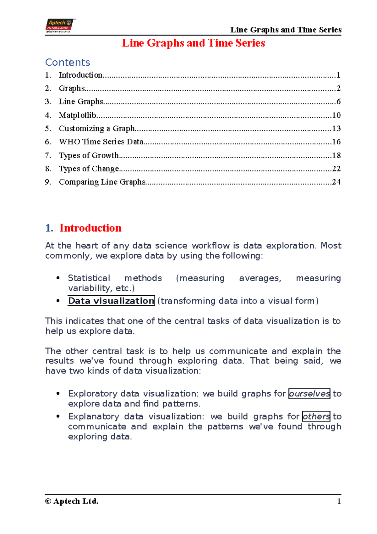 01 Line Graphs and Time Series - Line Graphs and Time Series Contents ...