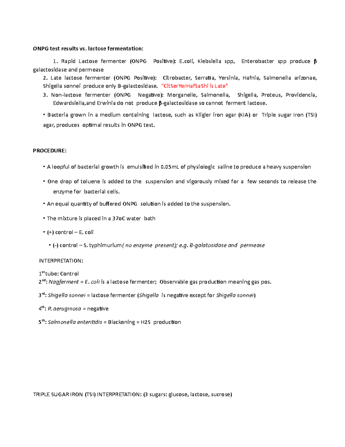 ONPG Test Methods and Bacterial Fermentation Analysis - Studocu