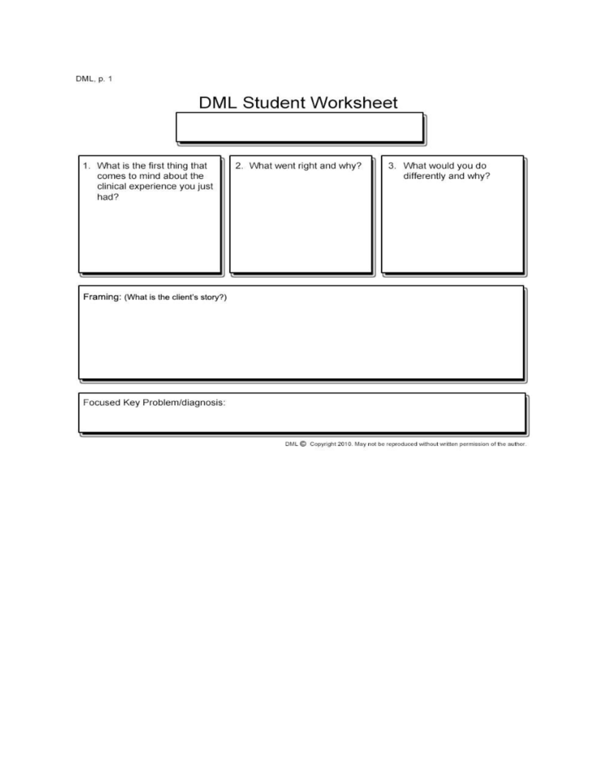 DML 1 Student Worksheet - Reflective Thinking on Clinical Experience ...