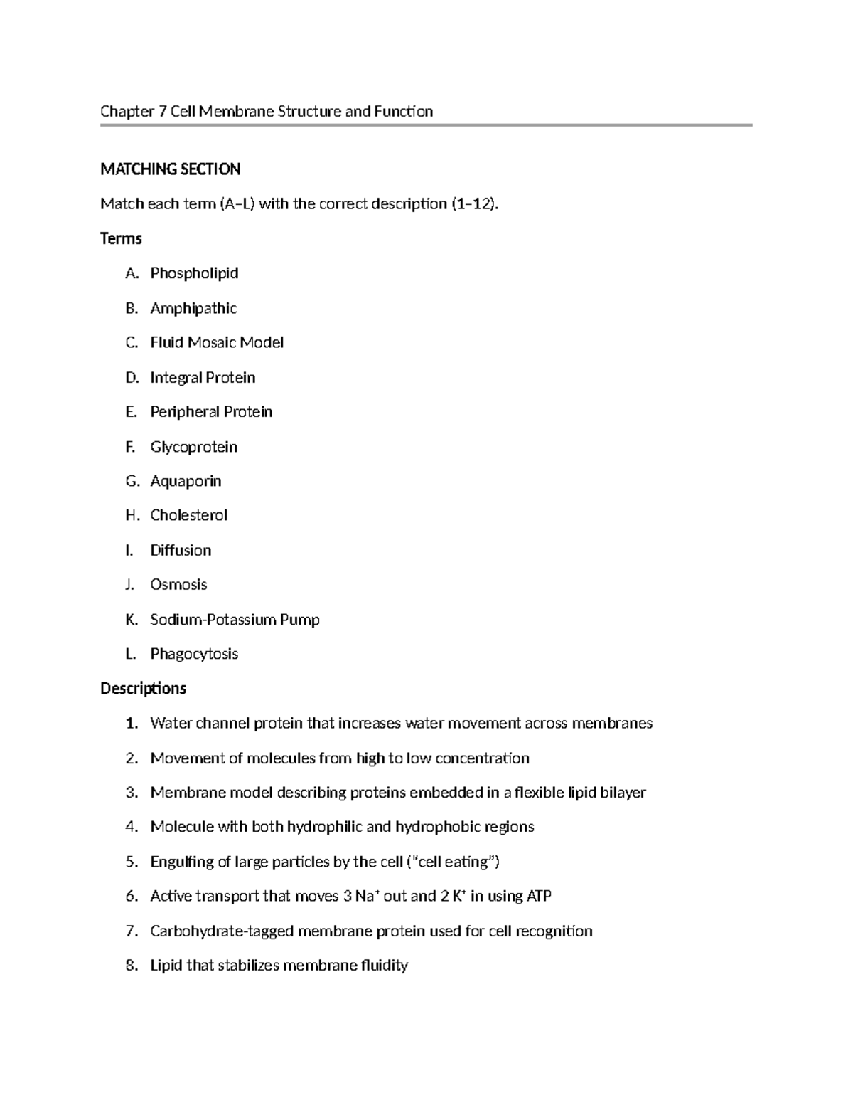Chapter 7 Cell Membrane Structure and Function - Study Guide & Activity ...