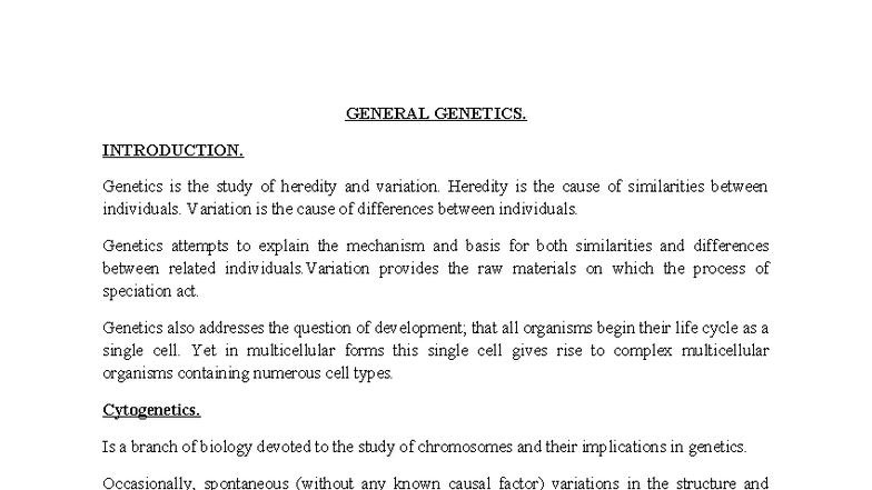 GEN 101: Introduction to General Genetics and Heredity Concepts - Studocu
