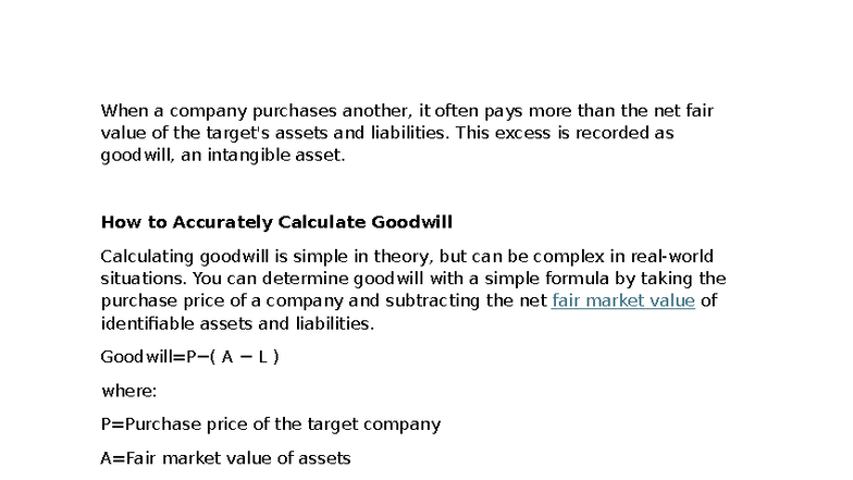 Goodwill Calculation in Business Combinations: A Guide - Studocu