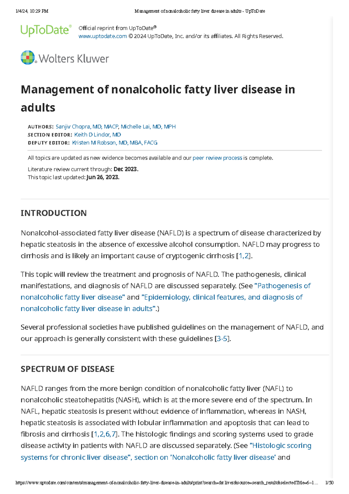 Management of Nonalcoholic Fatty Liver Disease in Adults - UpToDate ...