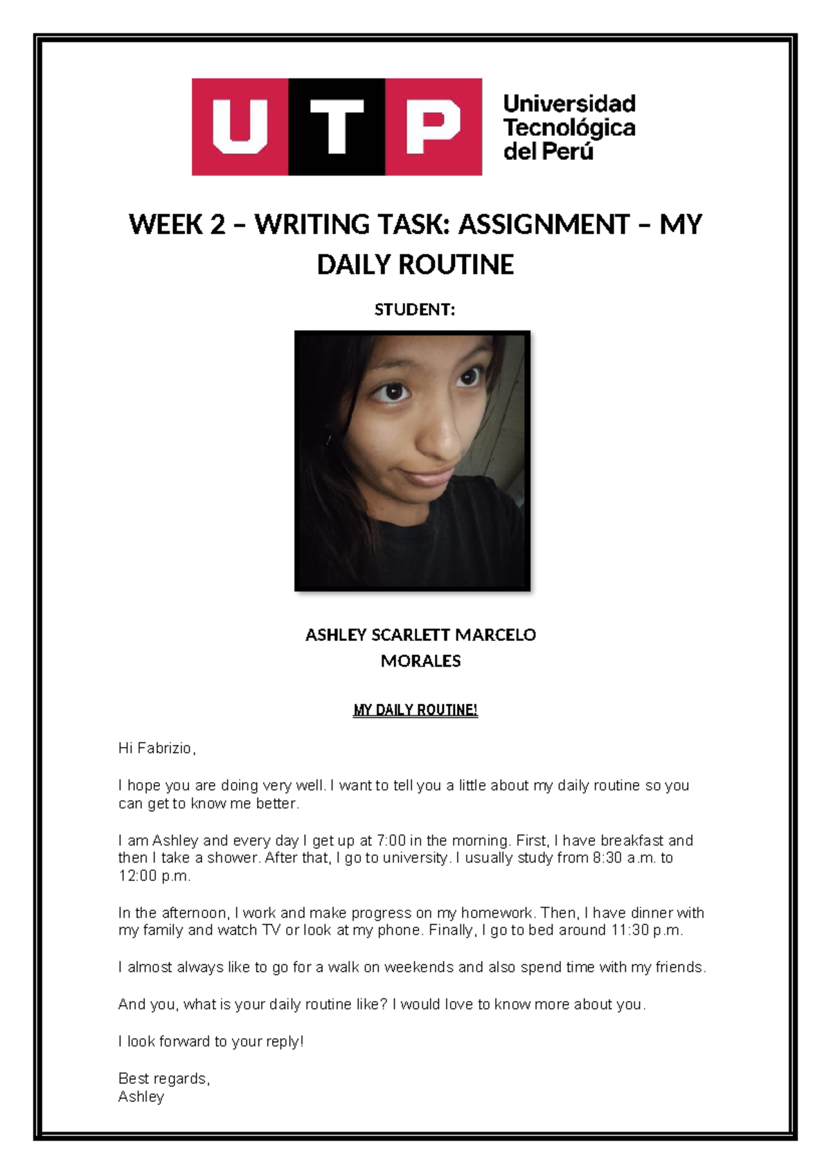 W2 Writing Task: My Daily Routine - 23R3 - Studocu