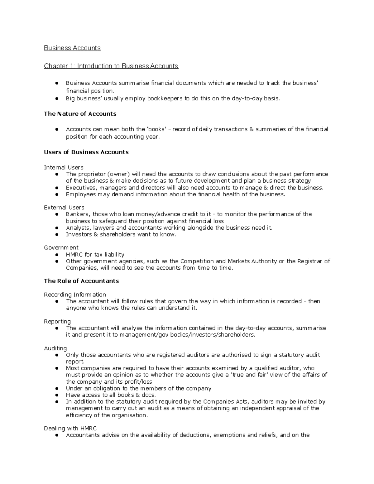 Business Accounts - Jess' Notes: A Comprehensive Overview - Studocu