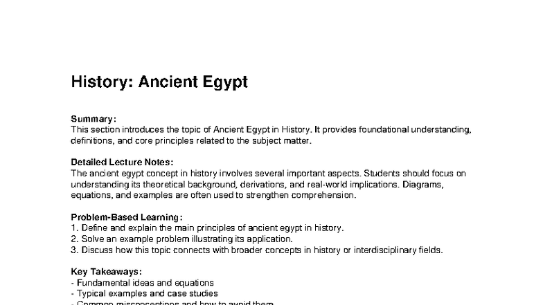History 009: Lecture Notes on Ancient Egypt Concepts and Principles ...