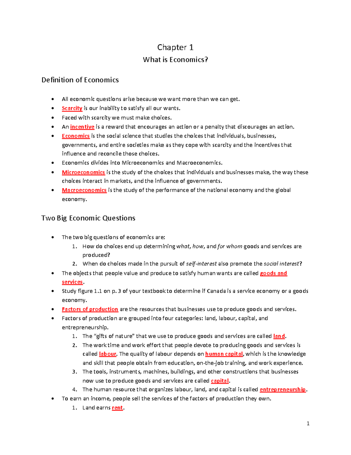 Chapter 1 10e - Summary Introduction to microeconomics - 1 Chapter 1 ...