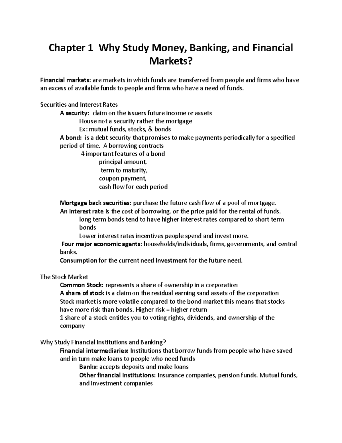Chapter 1 Why Study Money, Banking, and Financial Markets - Chapter 1 ...