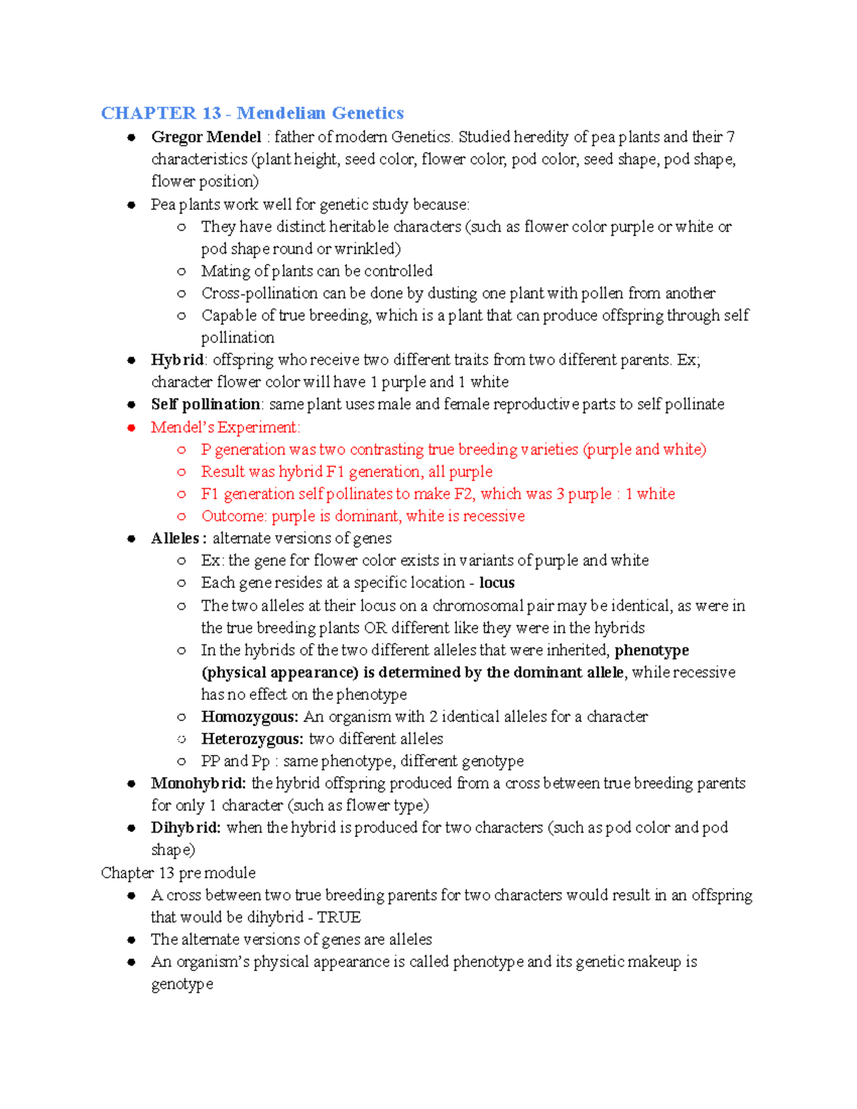 BIOL 101 Study Guide: Mendelian & Beyond Genetics (Ch. 13-14) - Studocu