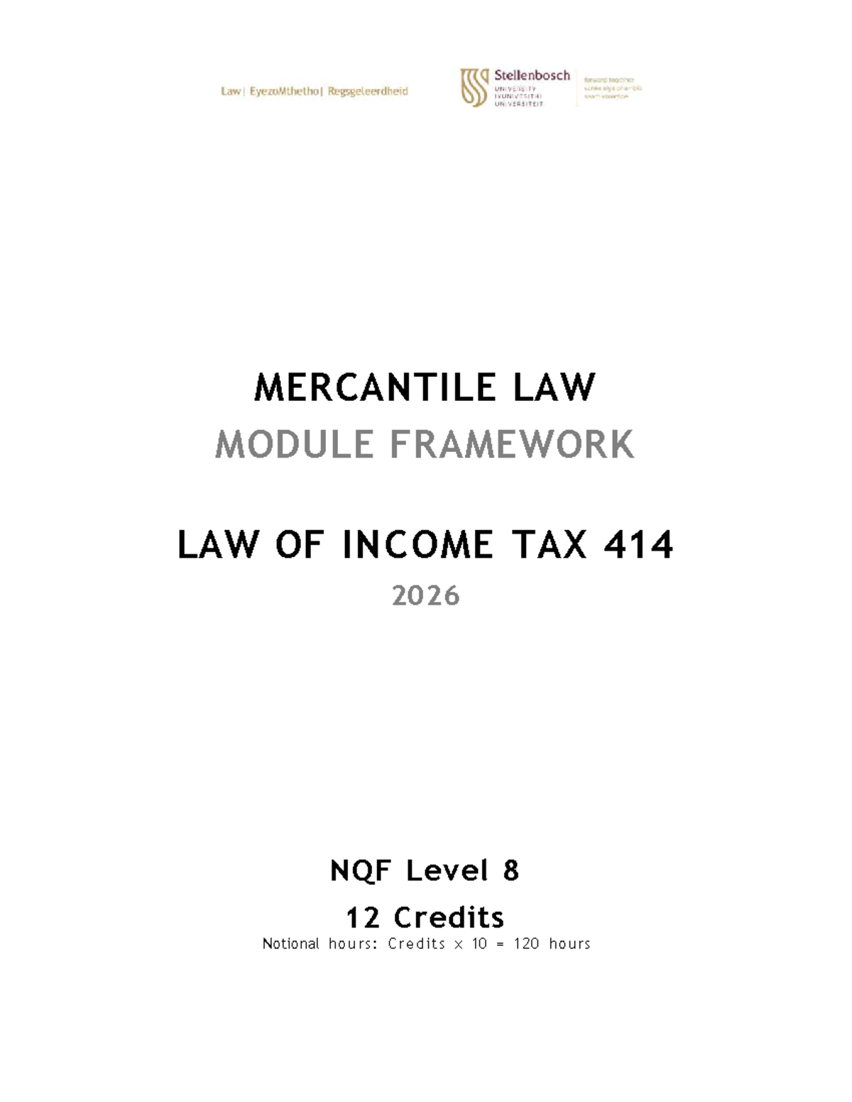 Module Framework: Law of Income Tax 414 (2026) - NQF Level 8 - Studocu
