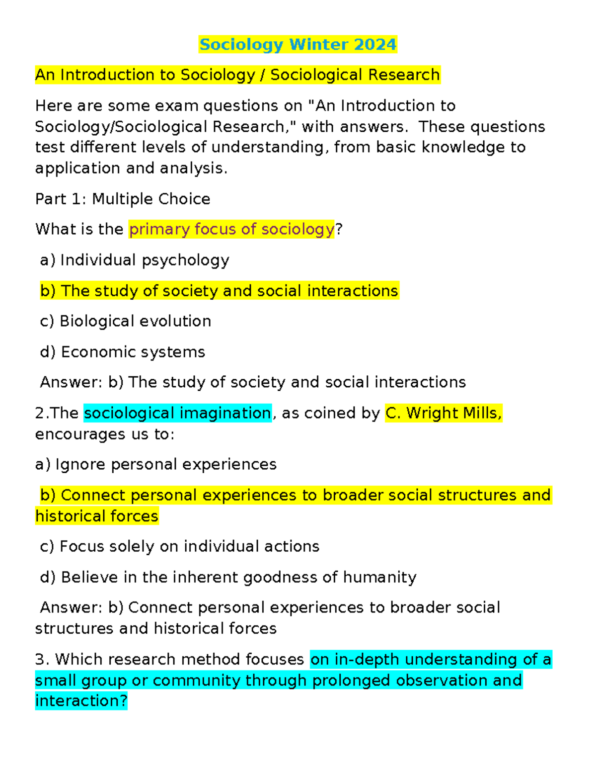 Sociology Winter 2024 Exam 1 Study Guide and Key Concepts - Studocu