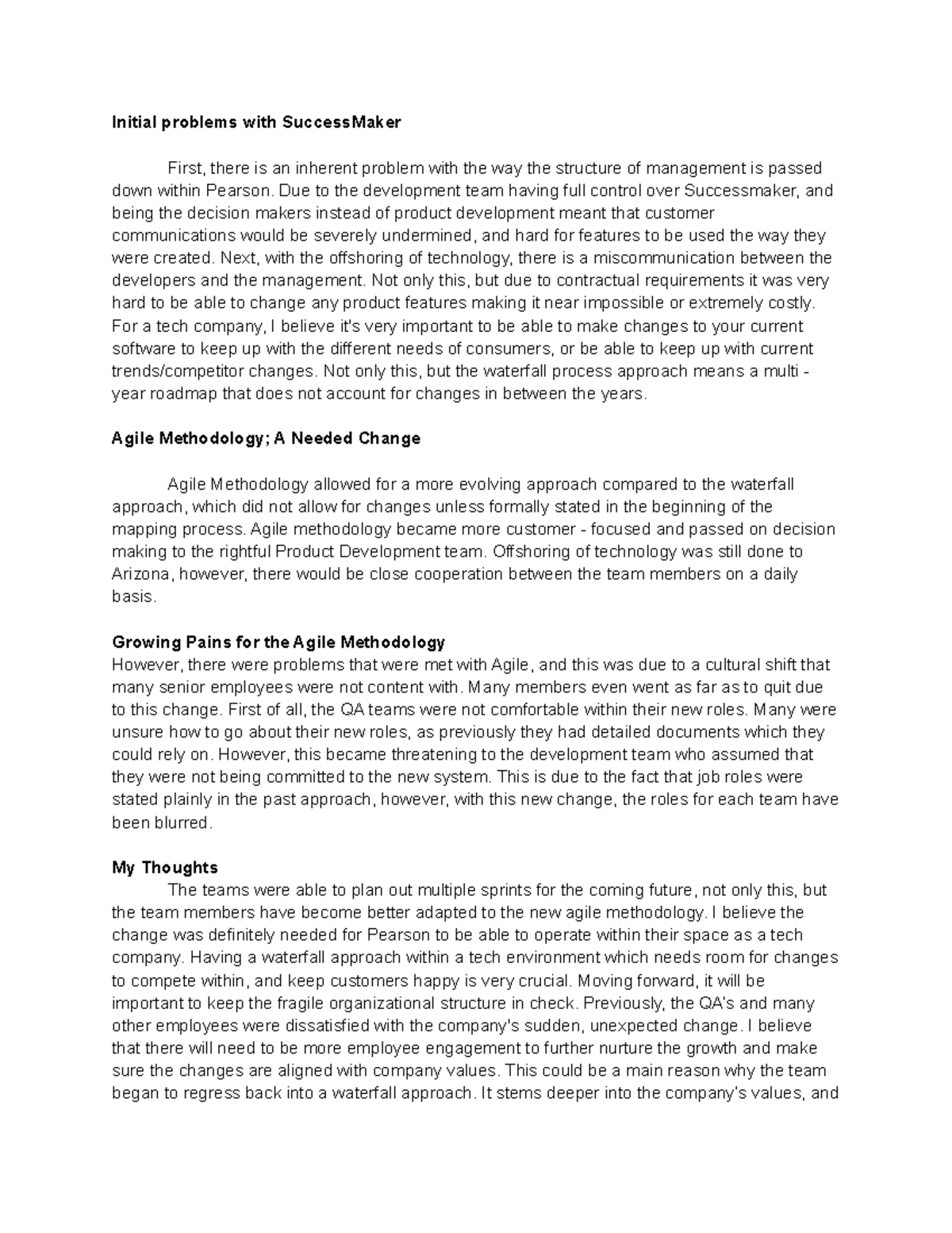 Pearson Case Memo - Initial problems with SuccessMaker First, there is ...