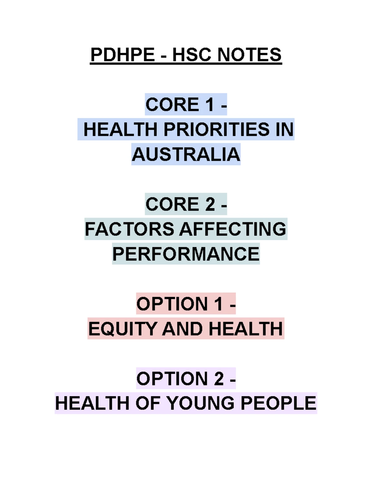 Pdhpe Notes preliminary year 11 - DIMENSIONS OF HEALTH: Health is an ...