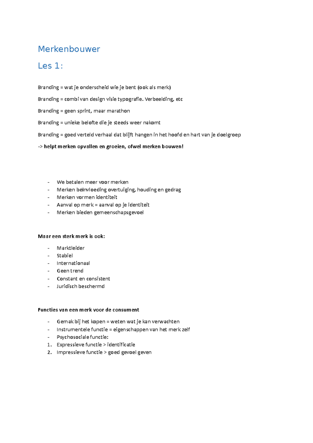 MDC-MODEL: Merkenbouw en Positionering - Les 1 samenvatting - Studeersnel