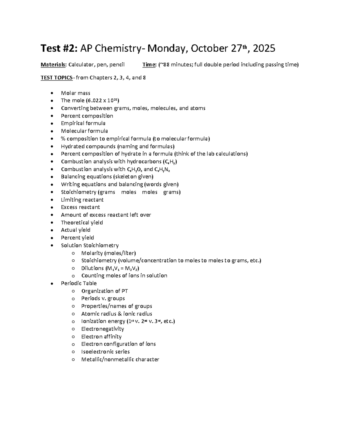 Test AP: Topics for Chapters 2, 3, 4, and 8 - 2025 - Studocu