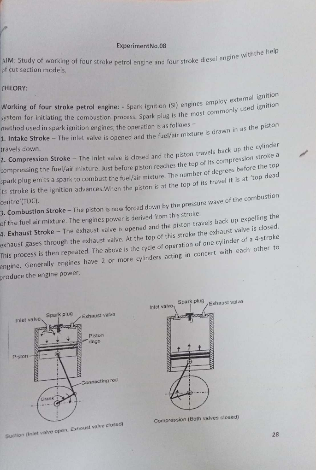 Exp. 7 & 8 BME - Study of Four & Two Stroke Engine Operations - Studocu