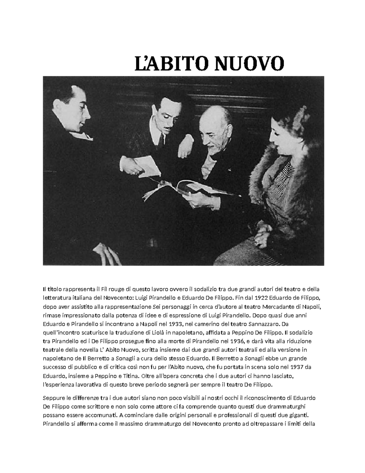 L'Abito Nuovo: Analisi di Pirandello e De Filippo nel Teatro Italiano ...