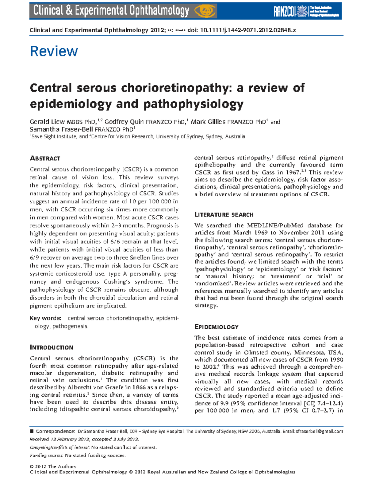 Central Serous Chorioretinopathy: Epidemiology & Pathophysiology Review ...