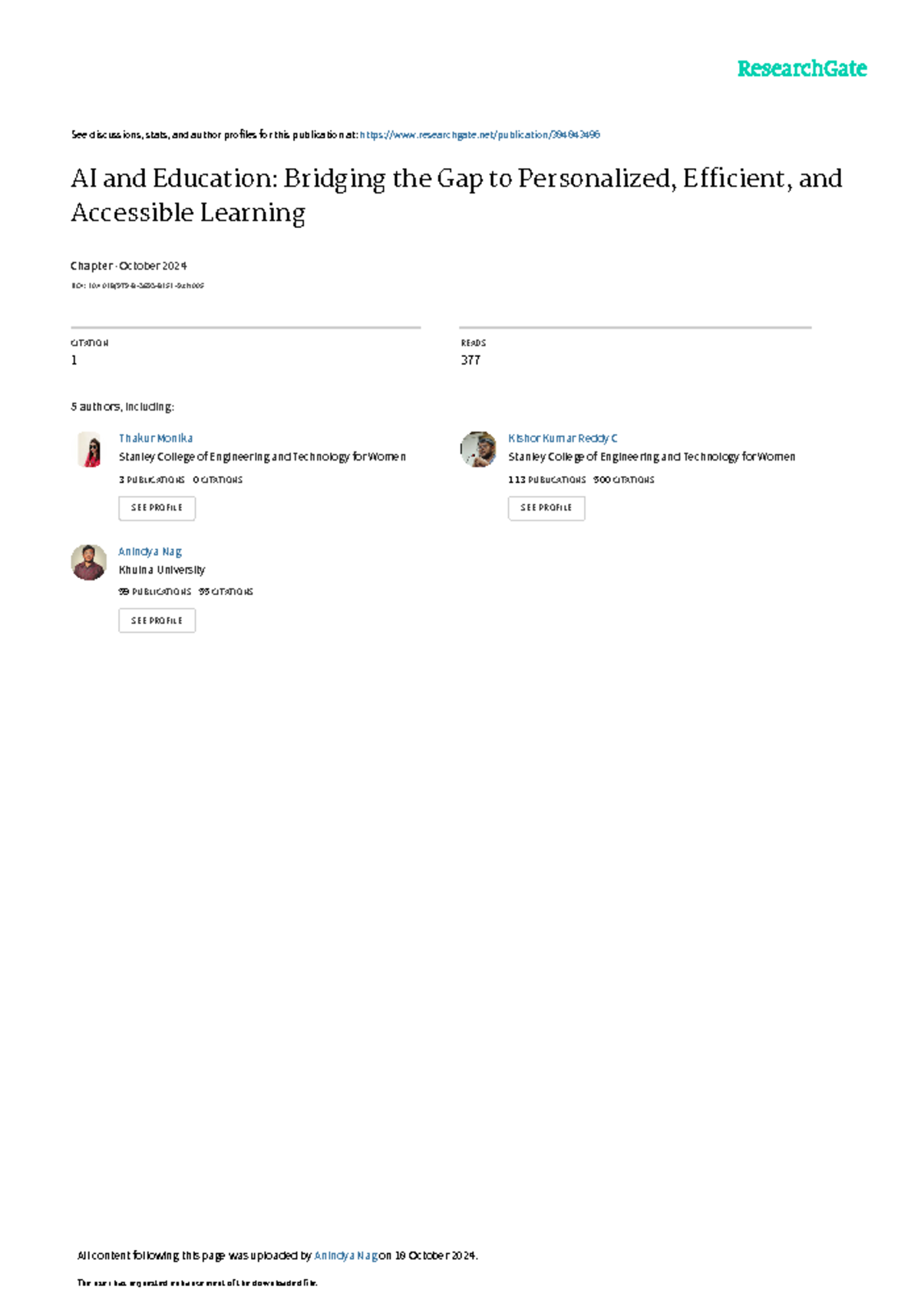 AI in Education: Bridging Gaps to Personalized Learning (Chapter 5 ...