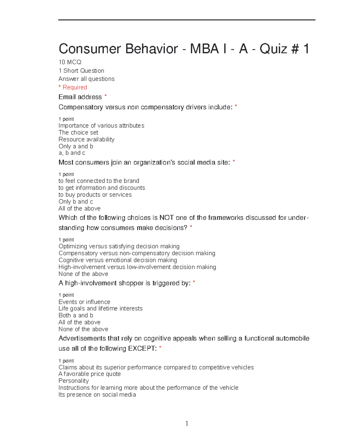 Final EXAM Cog.Map.Pool Items Chs - Consumer Behavior - MBA I - A ...