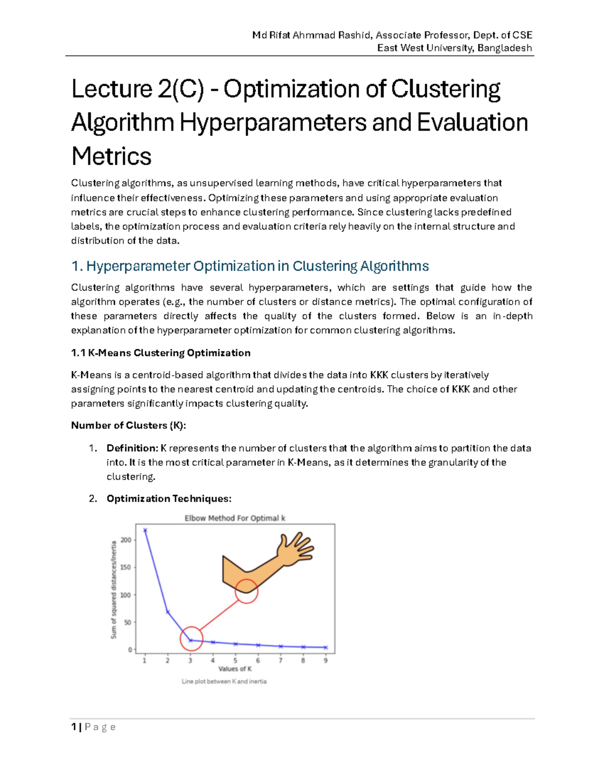 Lecture 2(C): Optimization of Clustering Algorithms & Evaluation ...