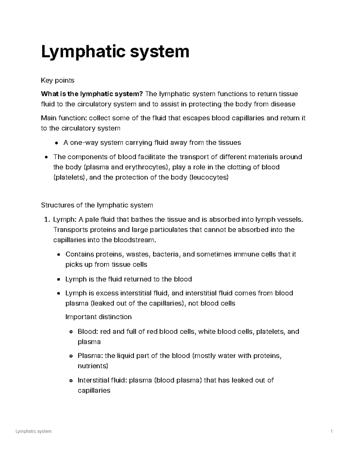 Lymphatic System Overview: Key Functions and Structures Explained - Studocu