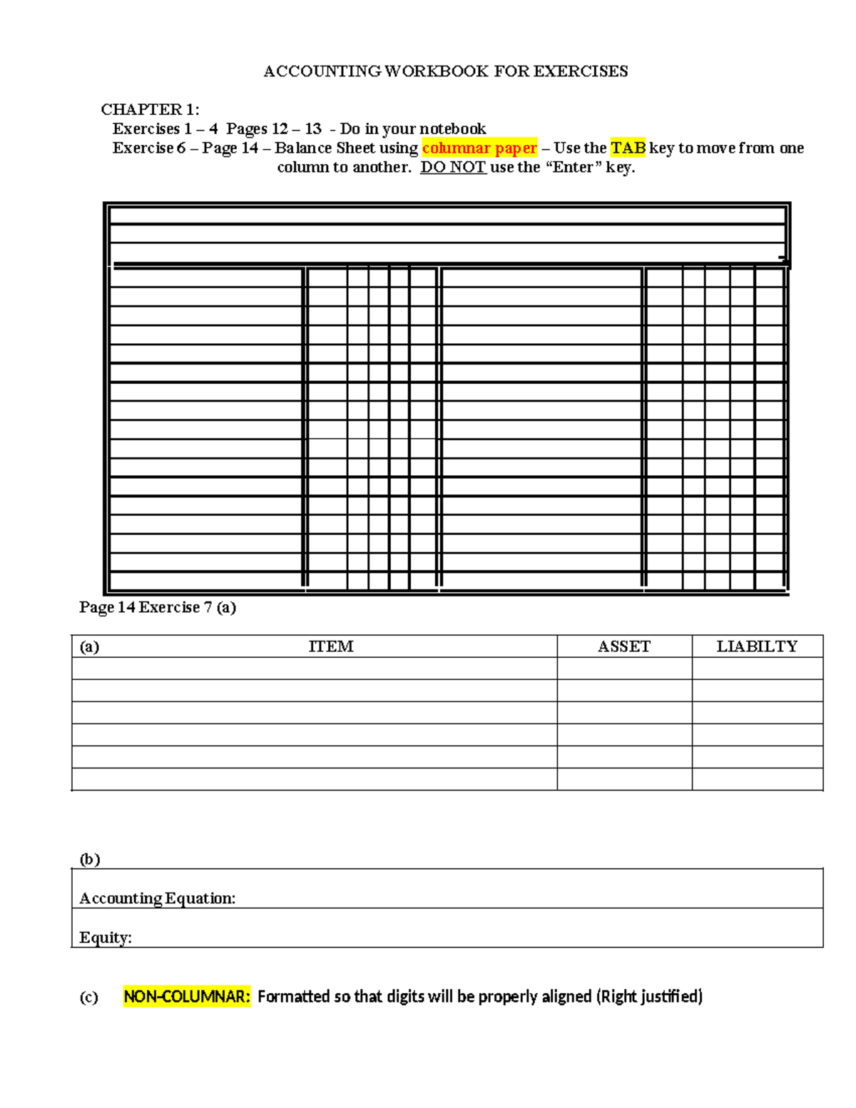 ACCT 101: Chapter 1 Exercises Workbook for Accounting - Studocu