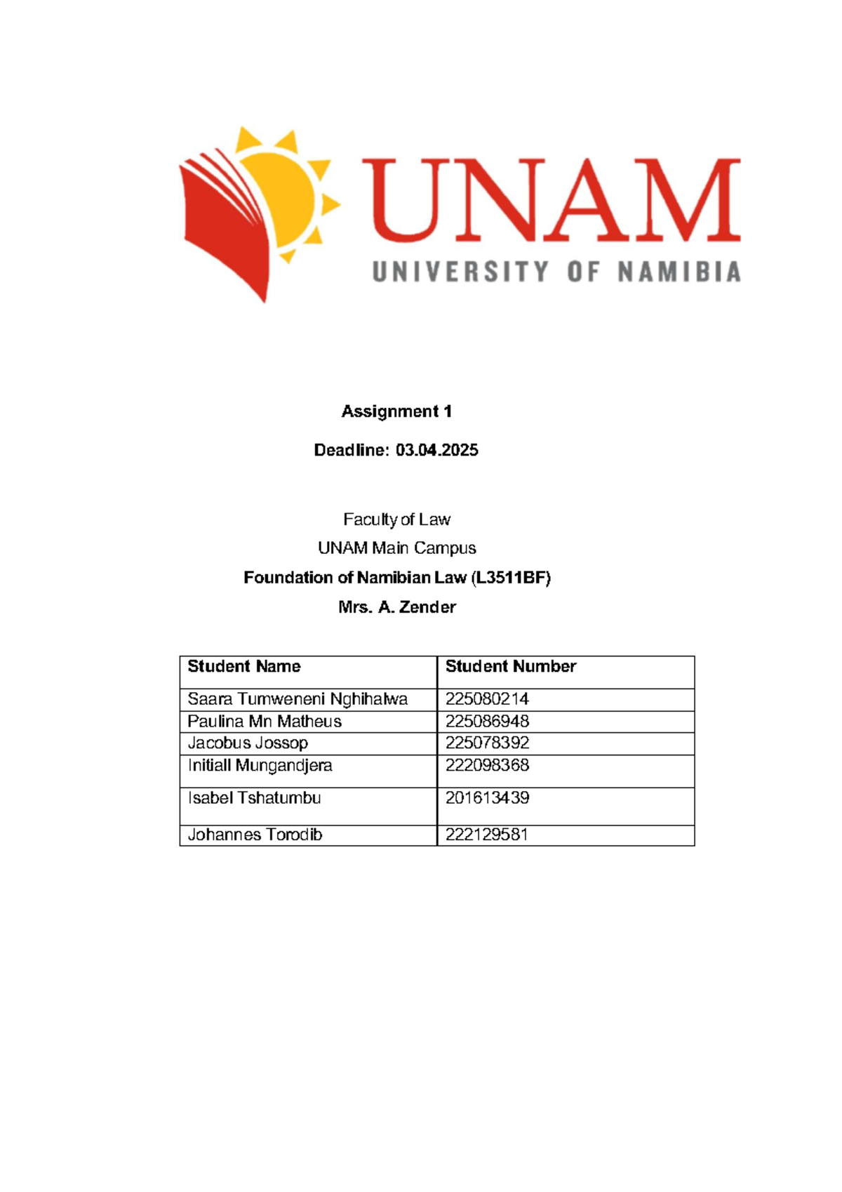Final Assignment 1: Case Analysis on Dausab v Minister of Justice (L3511BF) - Document Preview