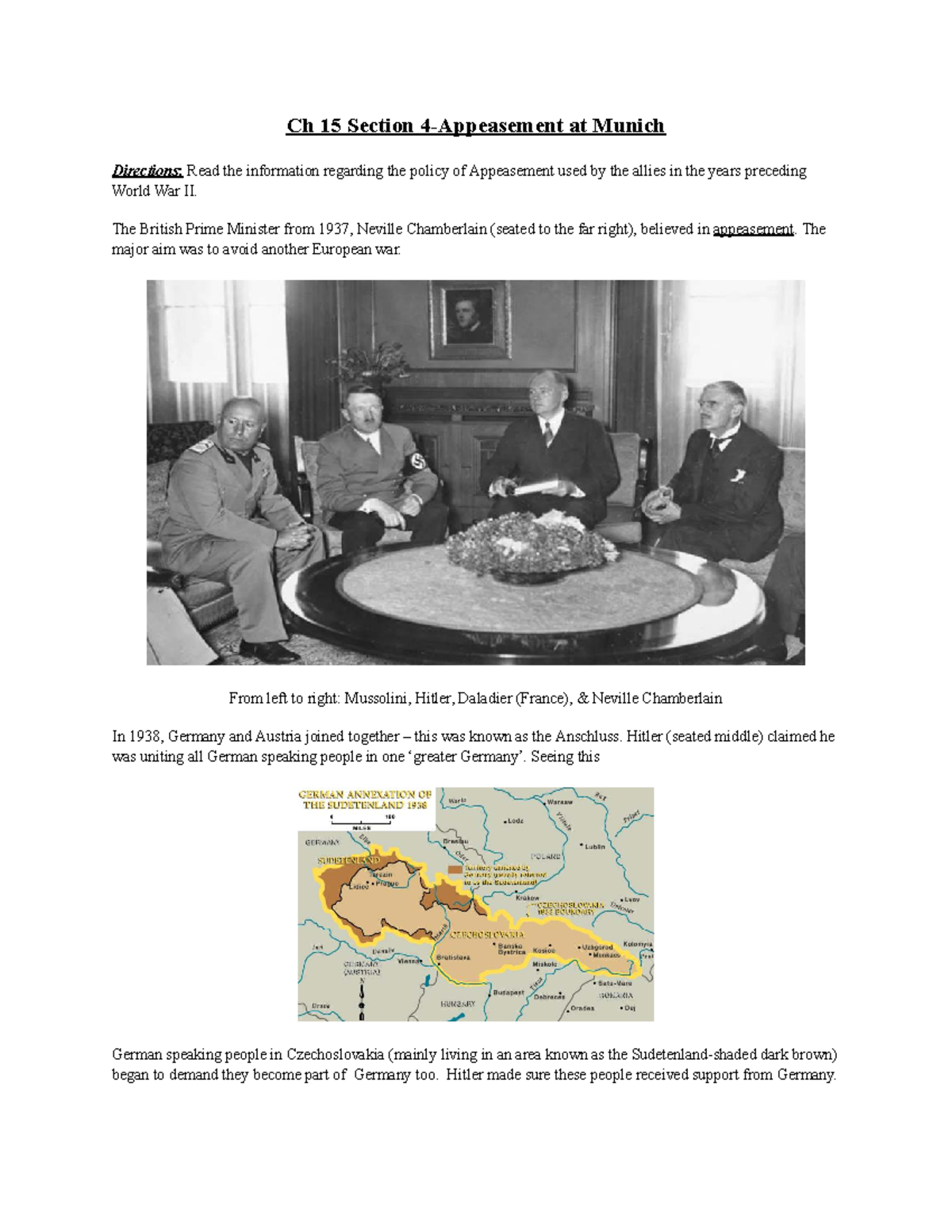 Ch 15 Section 4 - The Policy of Appeasement Before WWII - Studocu