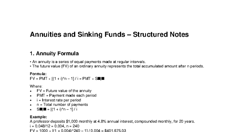 Annuities and Sinking Funds Notes (FIN 101) - Studocu