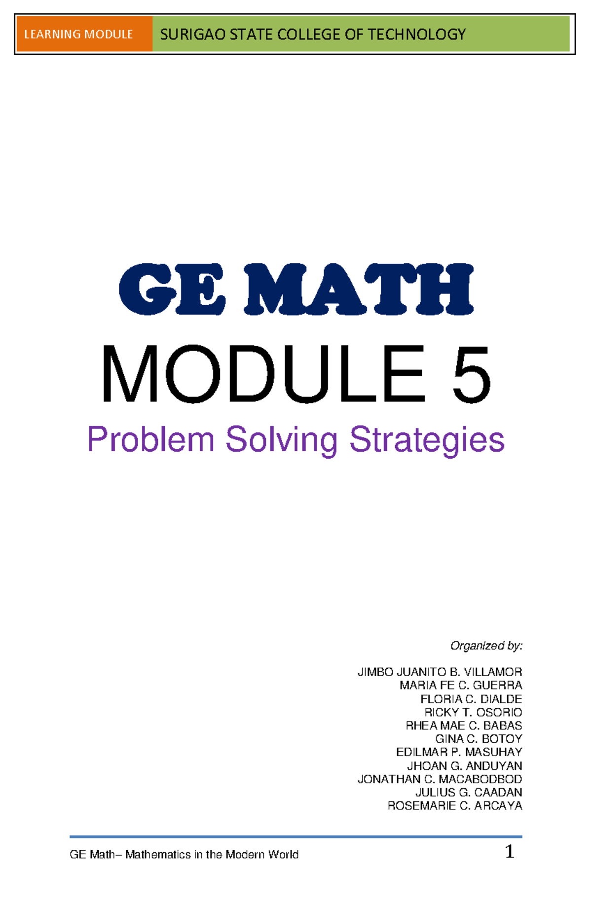 GE-Math Module 5: Strategies for Problem Solving and Reasoning - Studocu