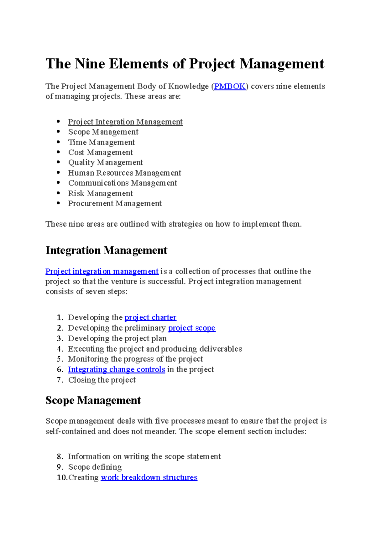 PMBOK Essentials: 9 Key Elements of Project Management Strategy - Studocu