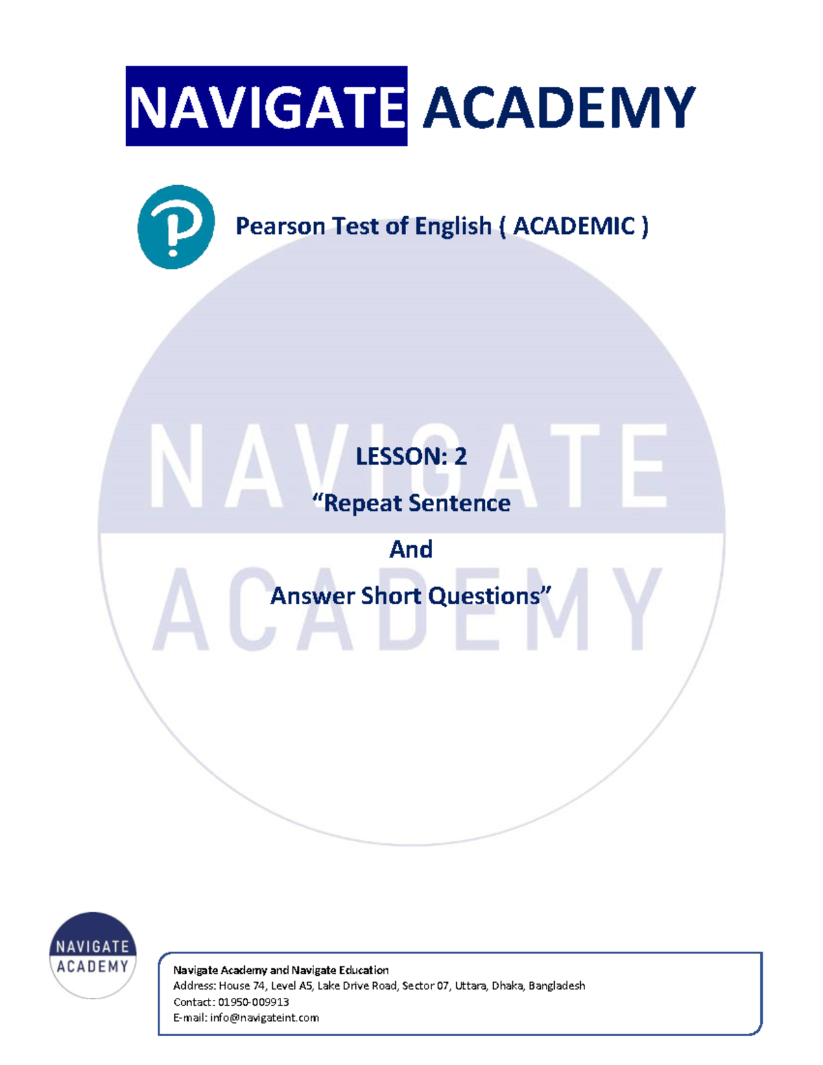 PTE (ACADEMIC) Lesson 2: Repeat Sentence & Answer Short Questions - Studocu