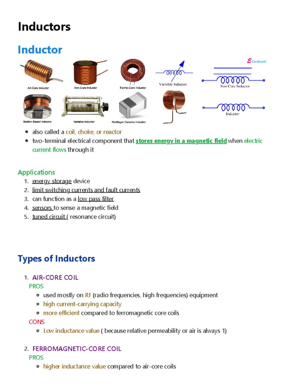 Inductors: Comprehensive Guide on Types & Applications - Studocu