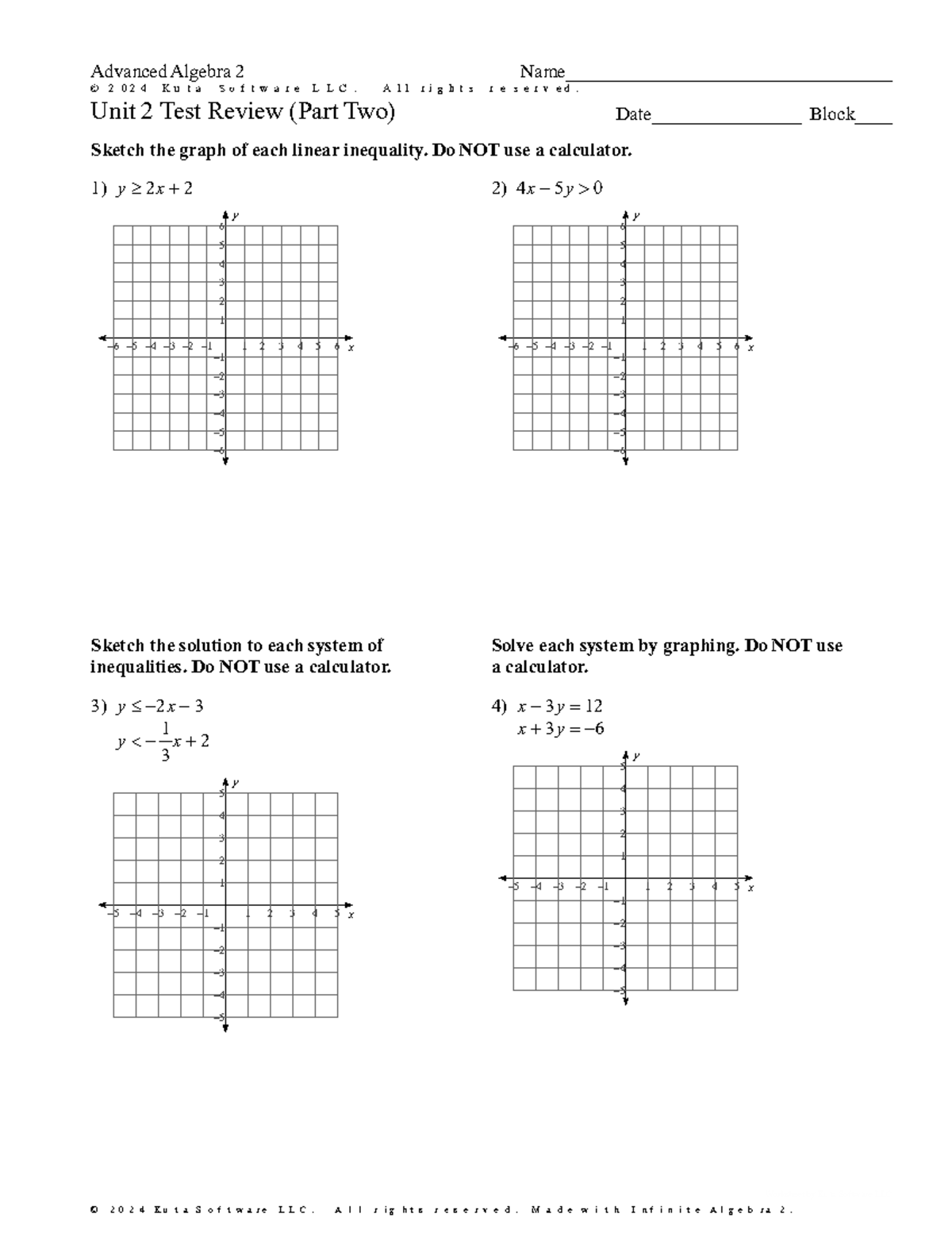 Infinite Algebra 2 - Advanced Unit 2 Test Review Part Two - Studocu