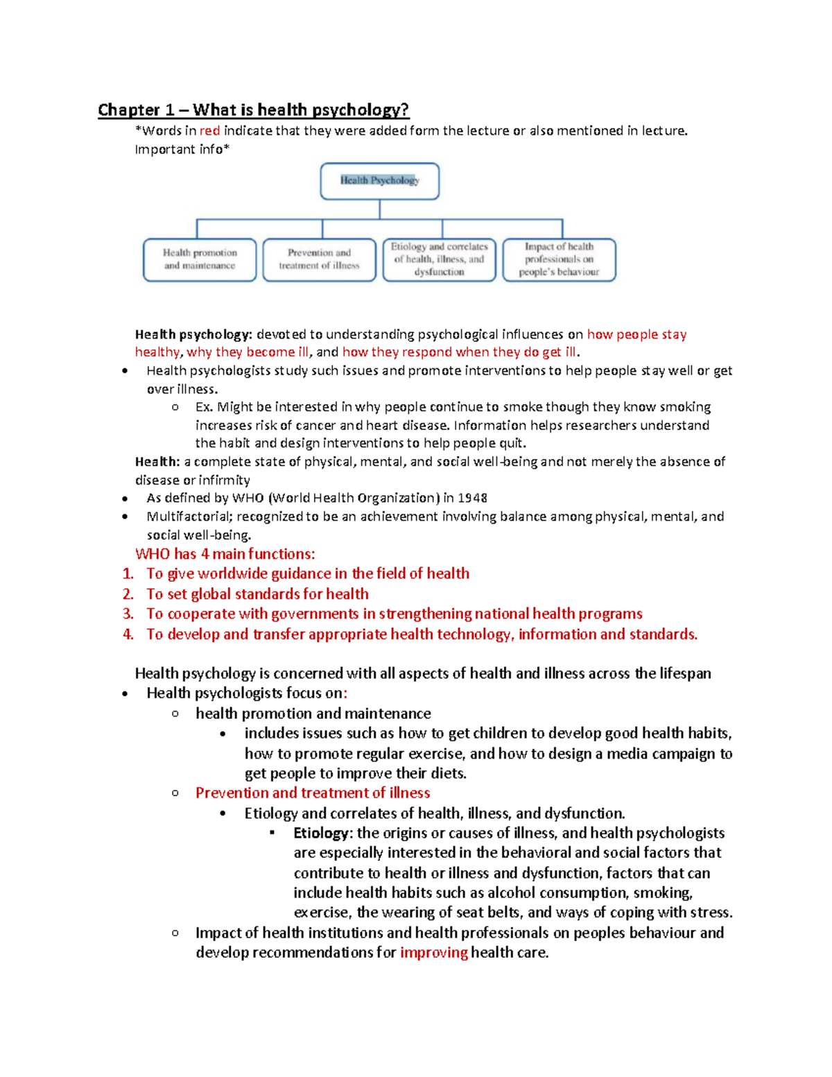 PSYC2302 Midterm Study Notes: Key Concepts in Health Psychology - Studocu