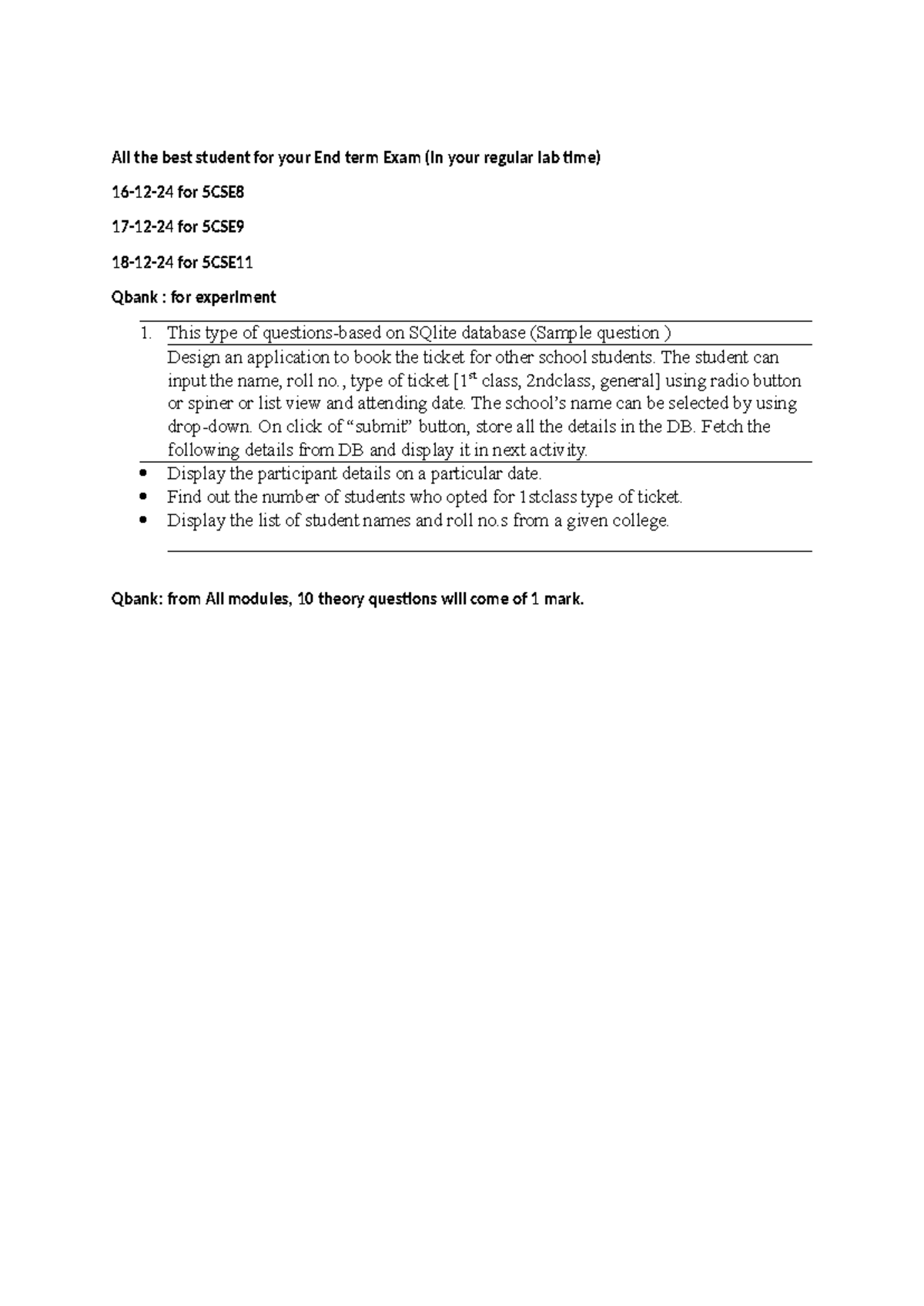 Sample question for Endterm - All the best student for your End term ...