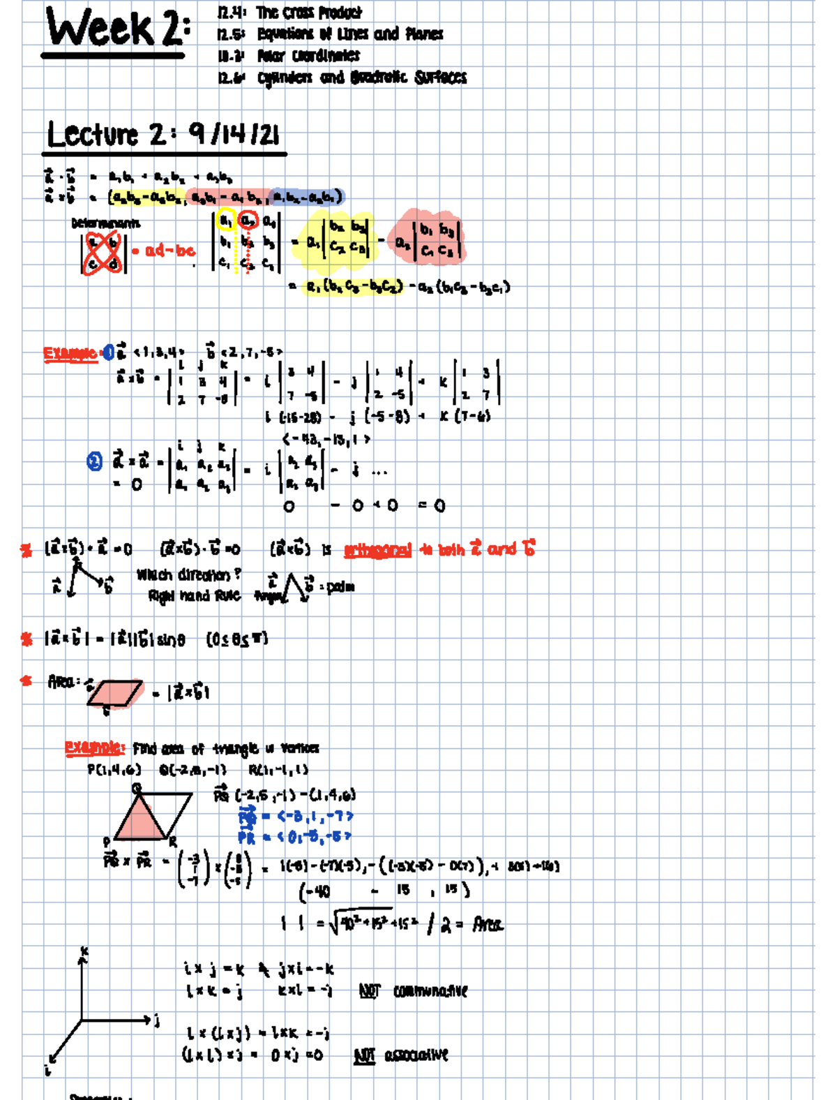 Week 2 Lecture: Vector Calculus on Lines, Planes & Surfaces (Lectures 2 ...