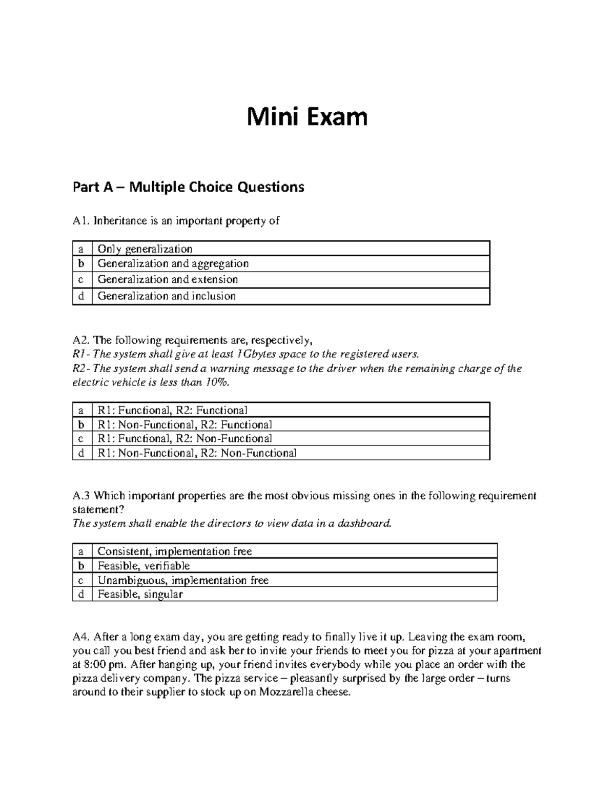 Mini Exam 2023-2024 - No Solutions for Exam Preparation - Studeersnel
