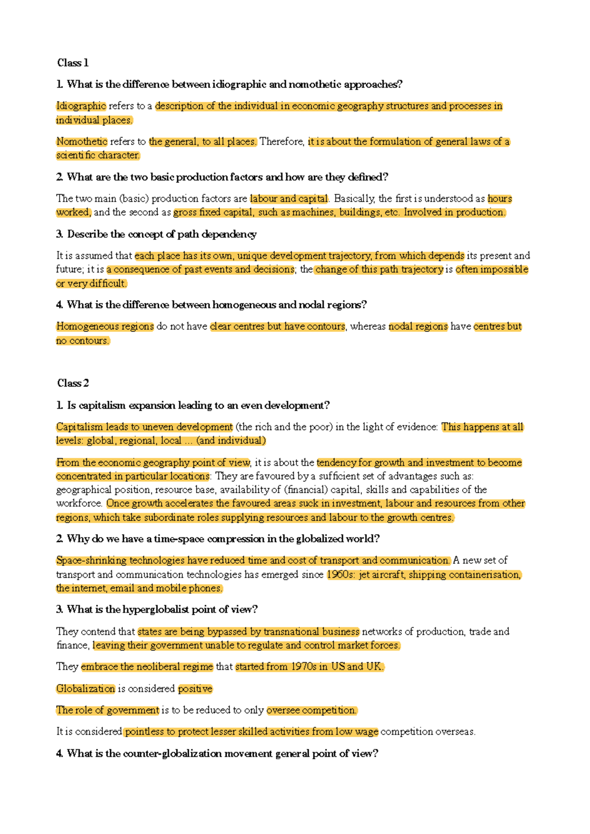 Economic Geography Class Notes: Key Concepts and Themes - Studocu