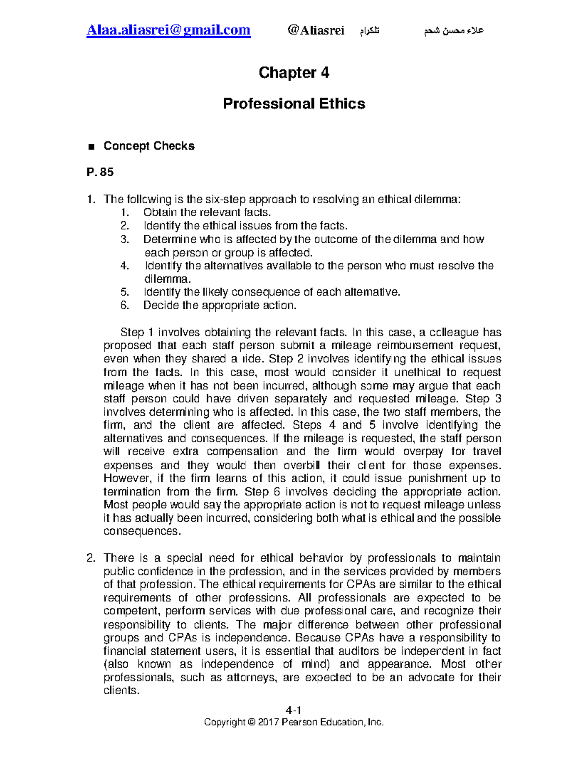 SOLUTION arens_auditing16e_sm_04 - 4- Chapter 4 Professional Ethics ...
