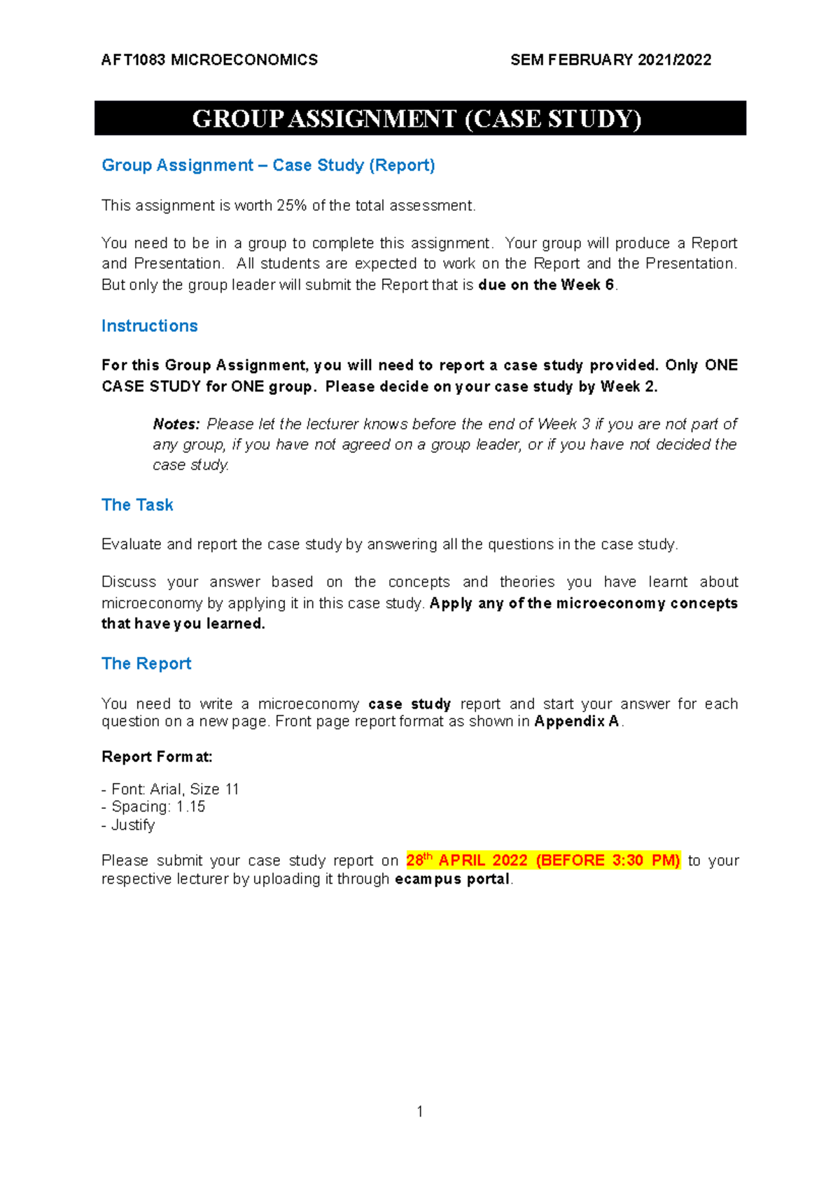 AFT1083 Case Study Group Assignment Guidelines (Weight 25%) - Studocu
