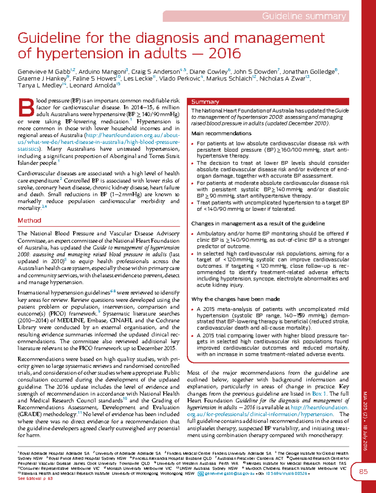 Guideline Summary: Diagnosis & Management of Hypertension in Adults ...
